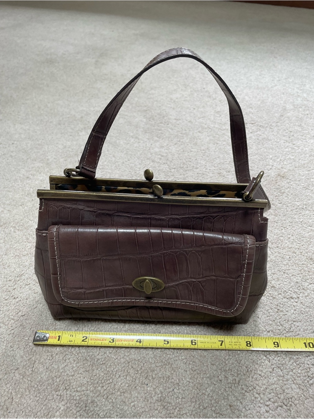 Nine West Croc-Embossed Mini Top-Handle Bag in Dark Brown